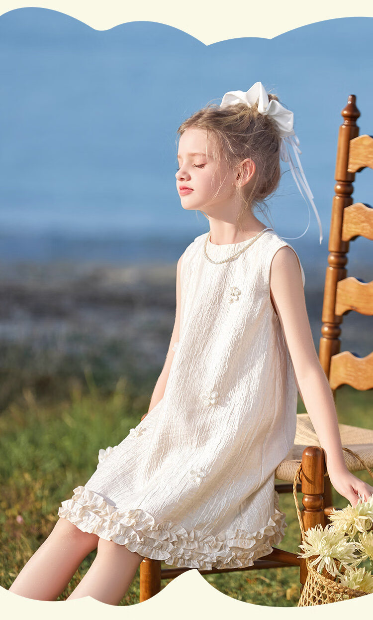 CHANZUIGOU Girls' Tencel Satin Dress 2026 Summer New Ruffled Hem High-End Formal Dress 16
